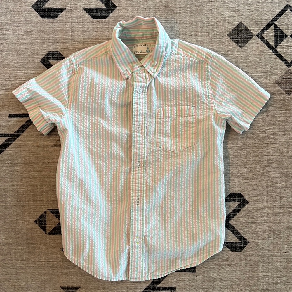 J.Crew Boys' Seersucker Short-Sleeve Button Down, size 8